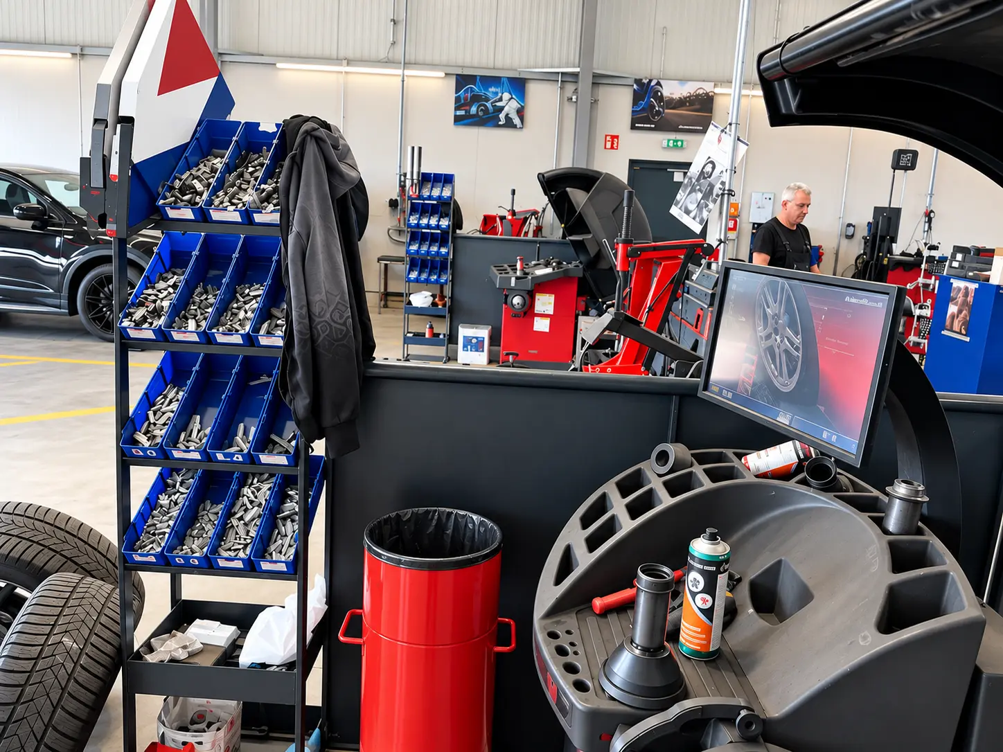 Personnel dans l’atelier automobile AutoMax à proximité des postes de travail