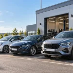 Plusieurs voitures particulières stationnées devant un atelier automobile pour leur entretien au Luxembourg