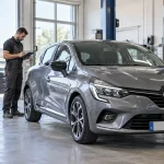 Renault Clio stationnée dans un atelier automobile indépendant pour un entretien au Luxembourg