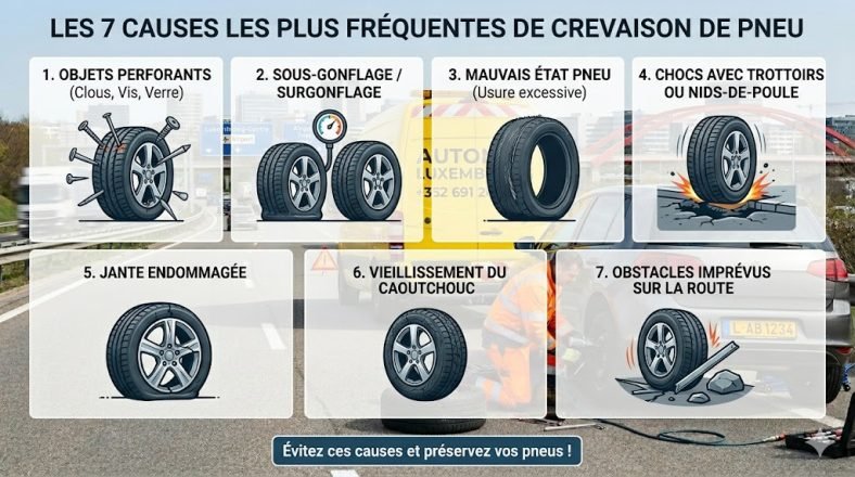 Causes fréquentes de crevaison de pneu